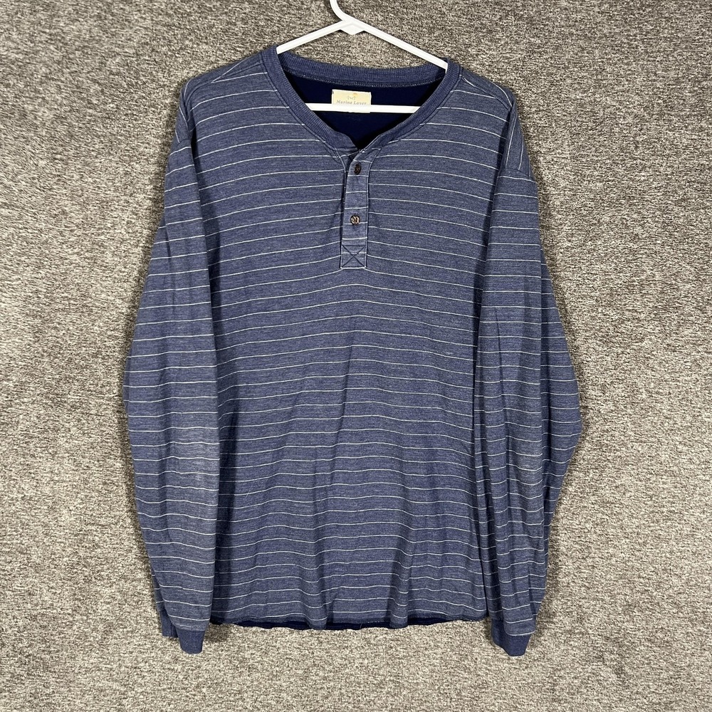 Marine Layer Henley Shirt Mens‎ XL Blue Stripe Long Sleeve Knit Casual USA